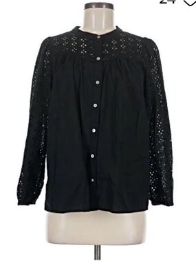 J. Crew Factory Black Eyelet Button-Front Blouse